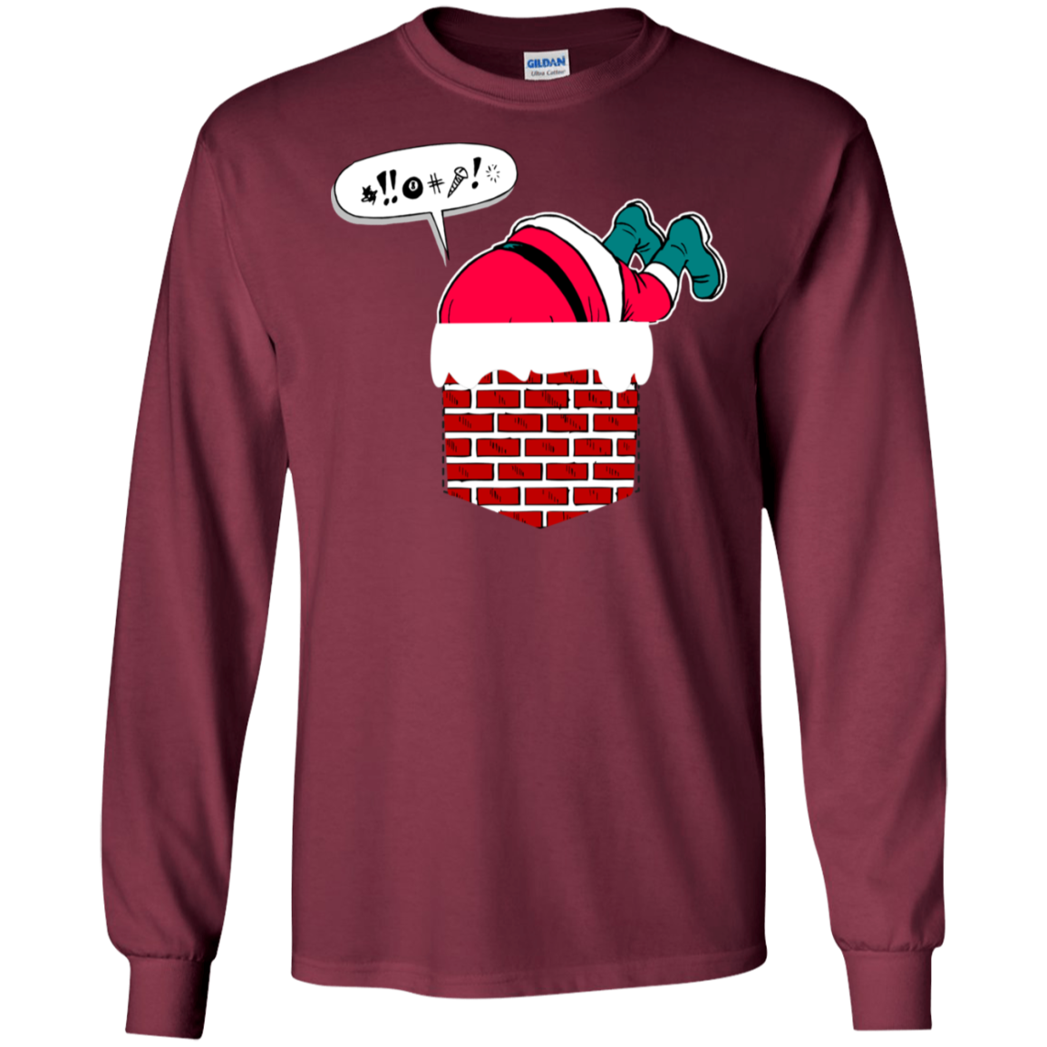Santa Stuck In Chimney T Shirt Funny Christmas Pocket Gift