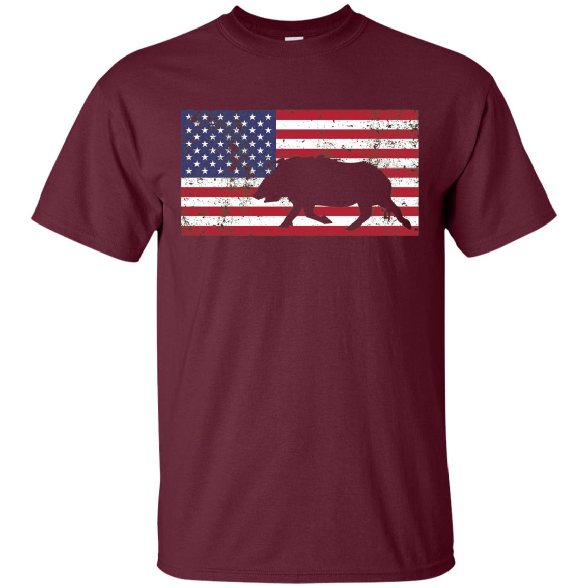 American Flag Patriotic Wild Feral Pig Hunting T-Shirt USA