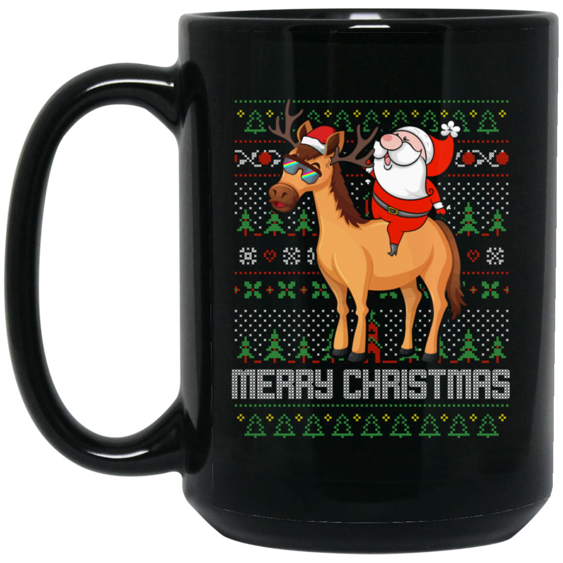 Santa Riding Horse Merry Xmas Gift Tshirt