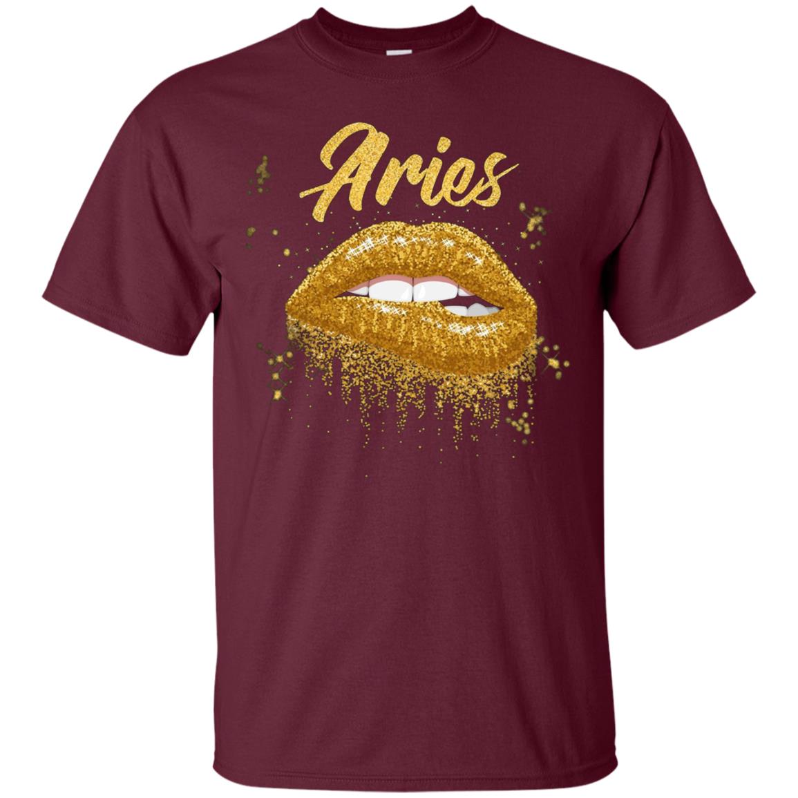 Aries Zodiac Birthday Golden Lips T-Shirt for Black Women