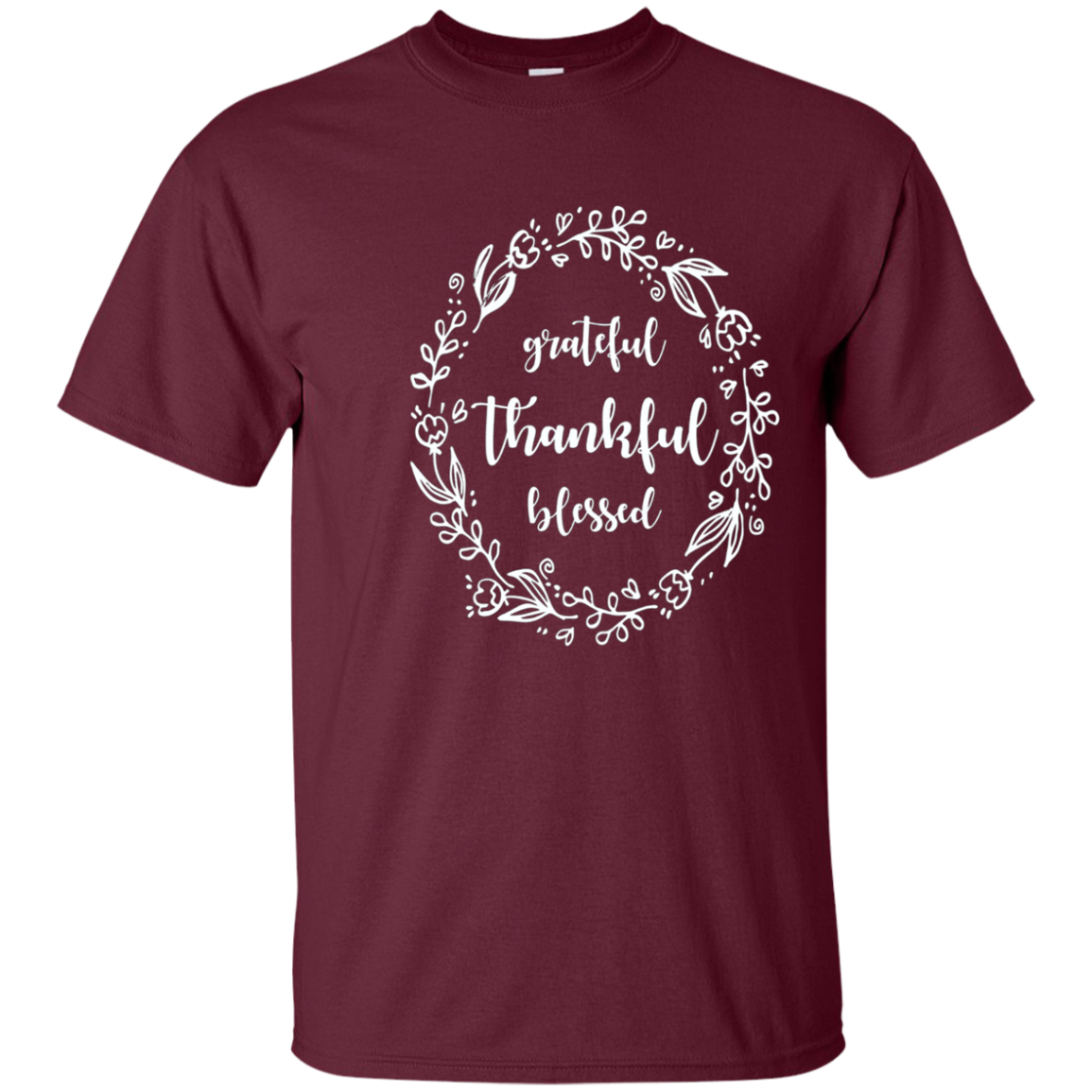 "Grateful Thankful Blessed " Floral Thanksgiving Fall Tee