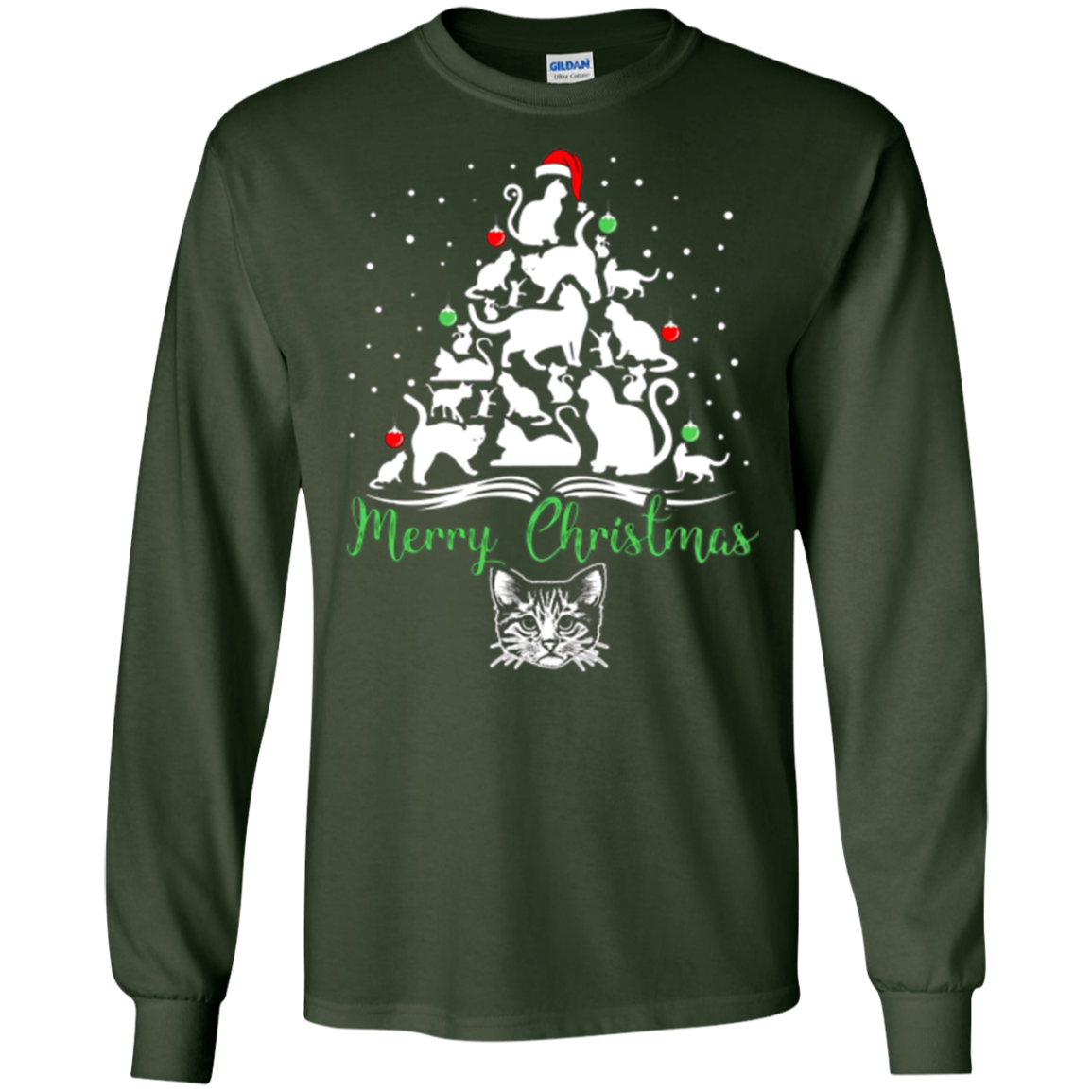 Christmas Tree Merry Christmas Cat Lover Gift T-shirt