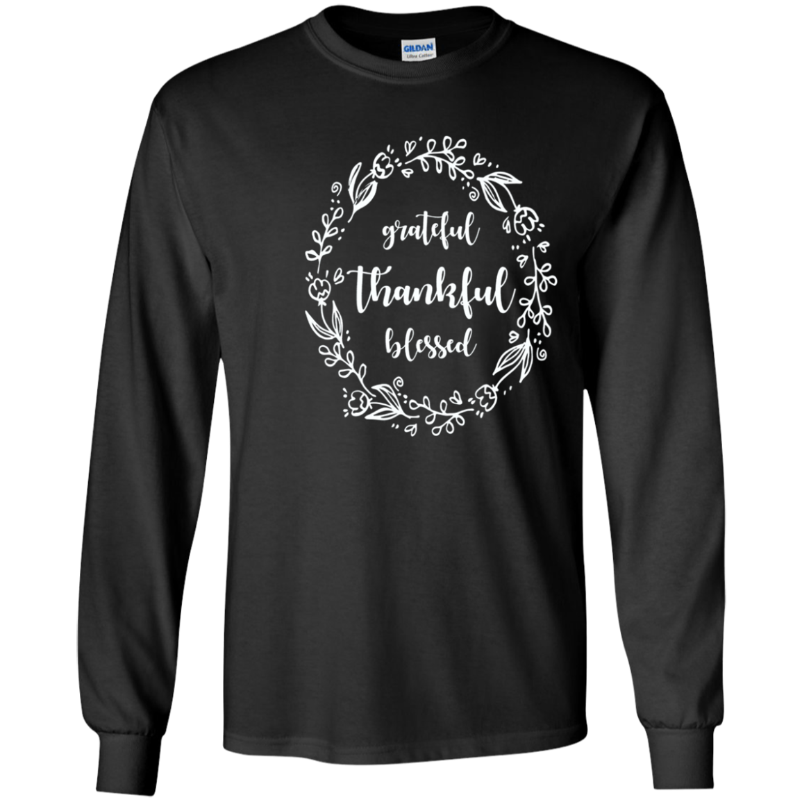 "Grateful Thankful Blessed " Floral Thanksgiving Fall Tee