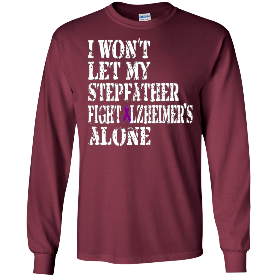 Alzheimer's Awareness T-Shirt For Stepfather Purple Ribbon