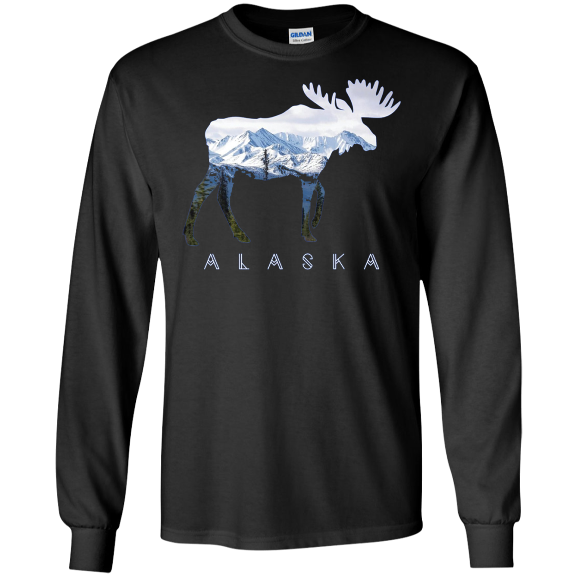 Alaska Day Moose Snowy Mountain Long Sleeve Shirt