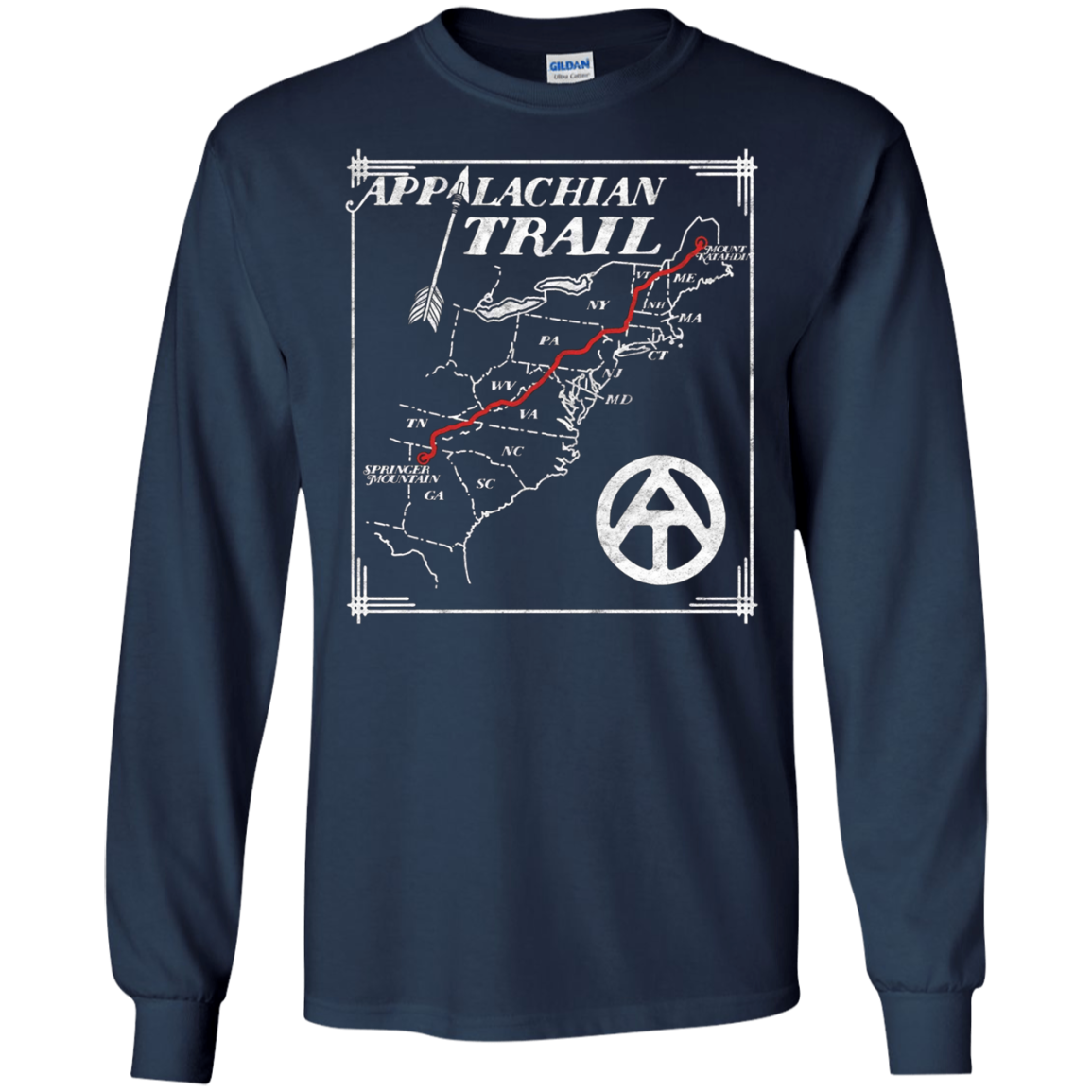 Appalachian Trail Map Retro Long Sleeve Tee Shirt