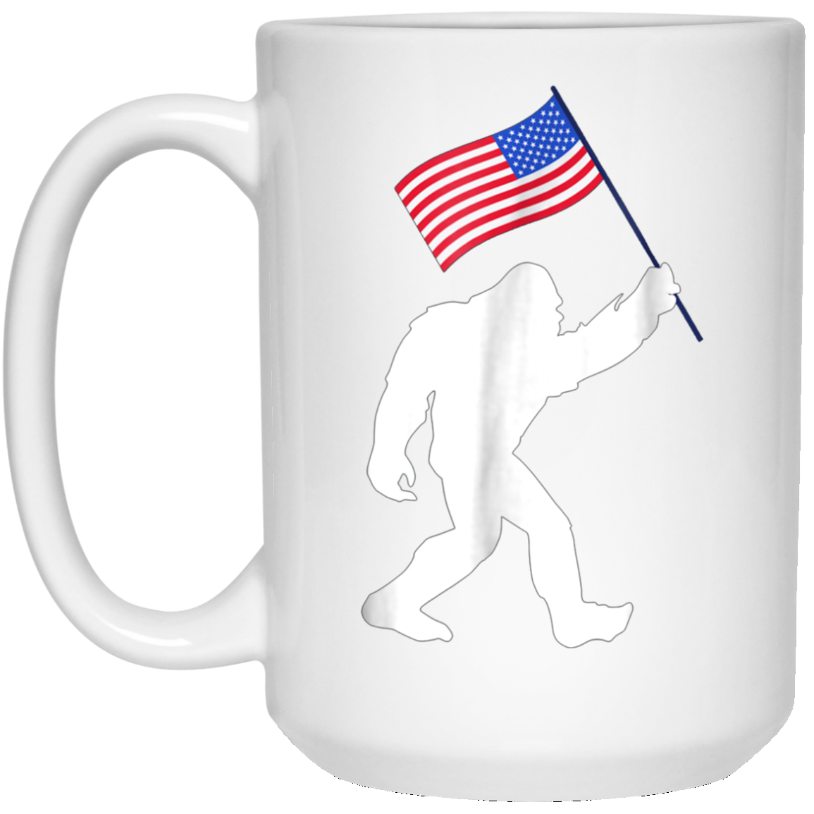 Bigfoot With American Flag Funny 4th Of July T-Shirt