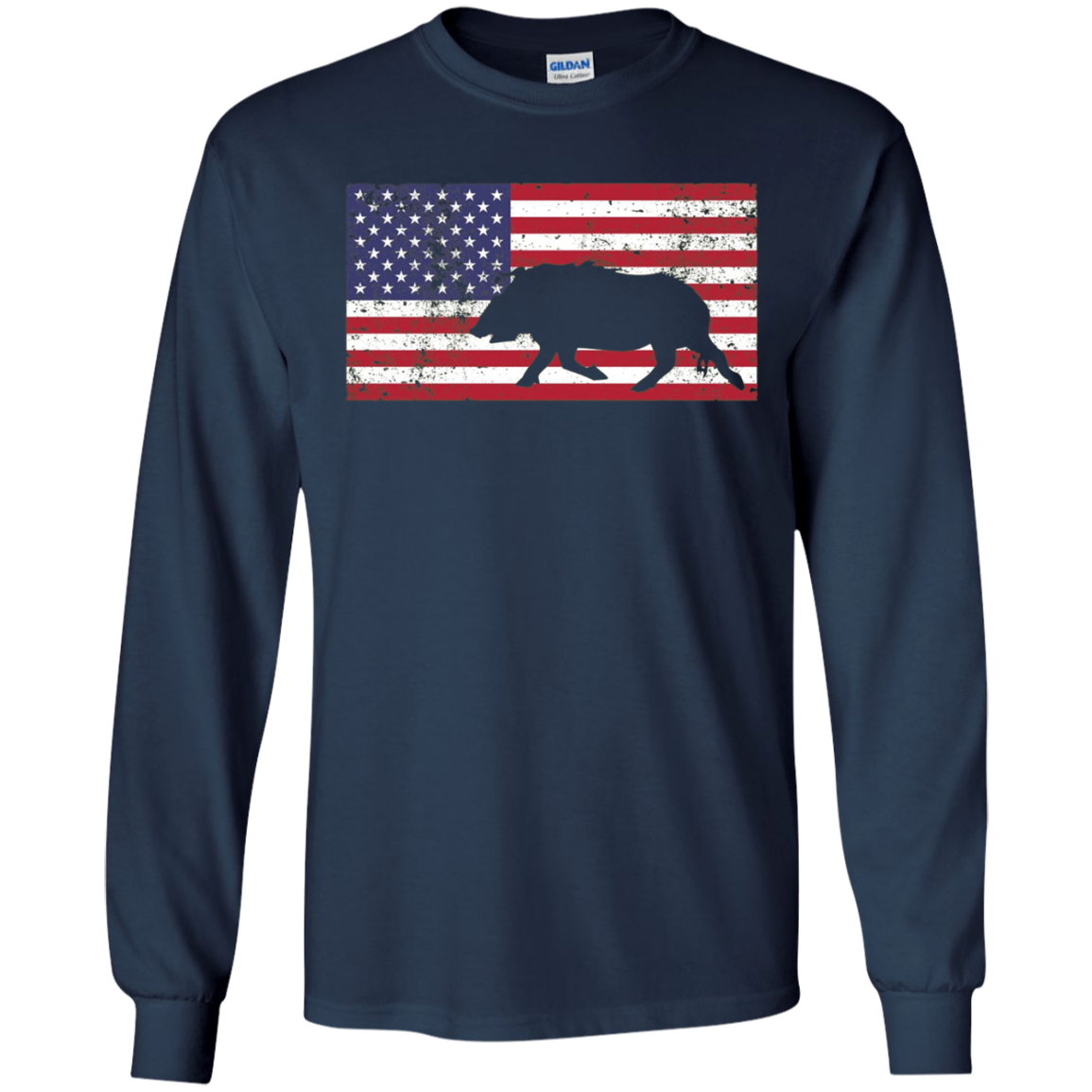American Flag Patriotic Wild Feral Pig Hunting T-Shirt USA