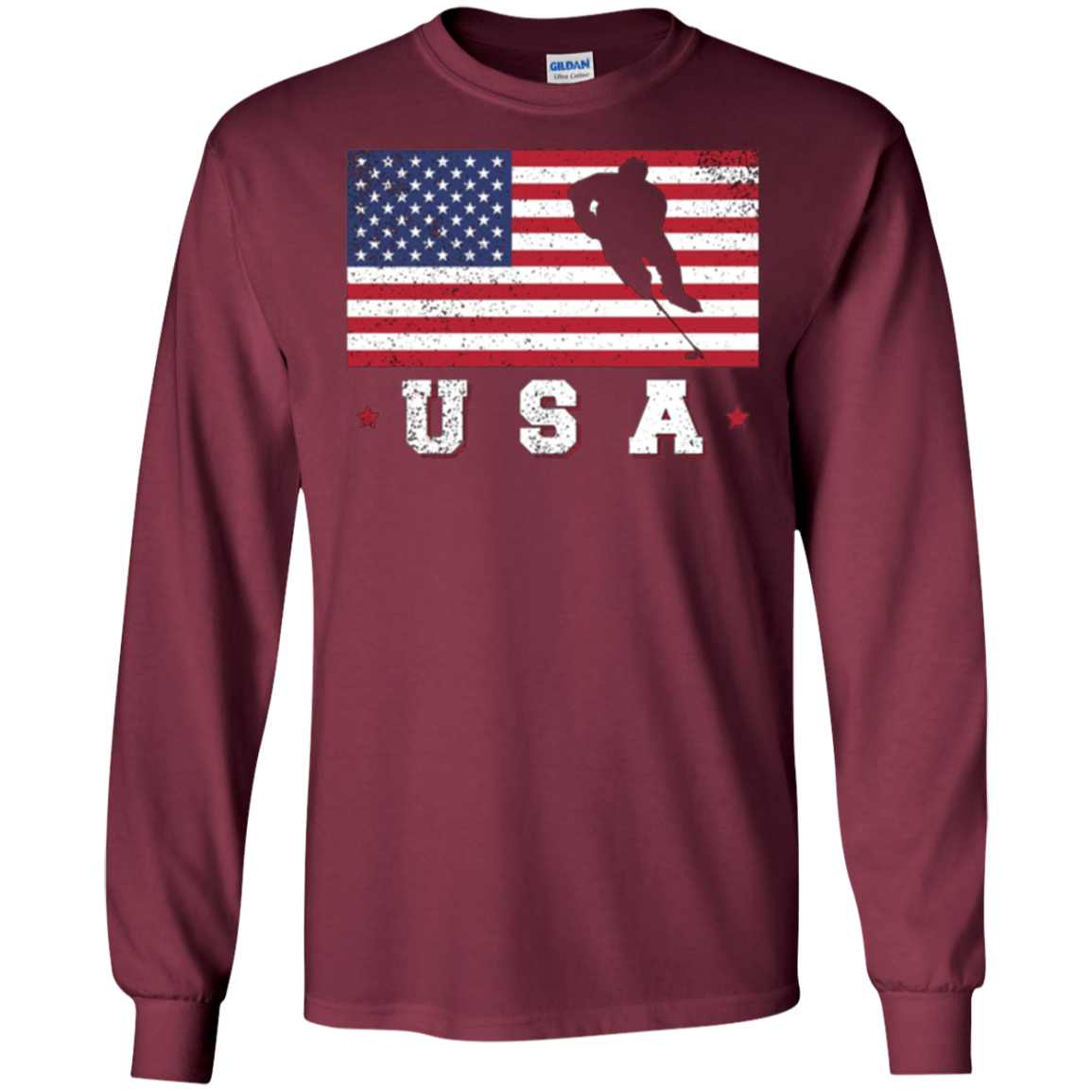American USA Flag Ice Hockey T-Shirt Patriotic Sports Gift