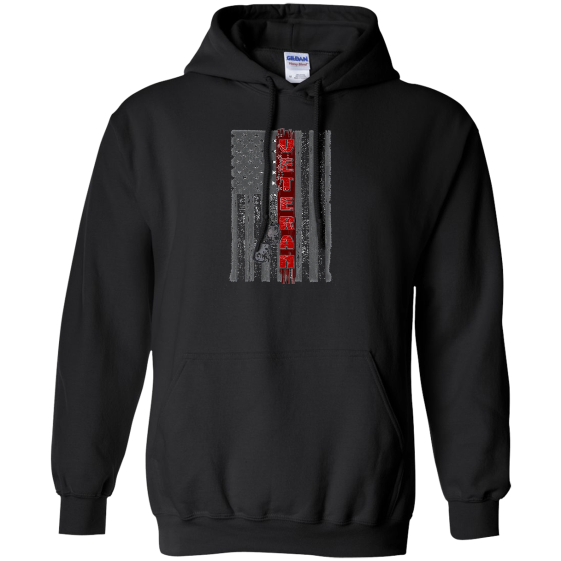 American Flag T-Shirt Red Line Veteran w Dog Tag Long Sleeve