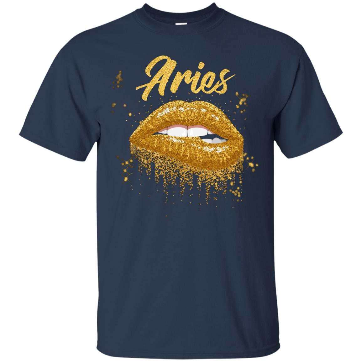 Aries Zodiac Birthday Golden Lips T-Shirt for Black Women