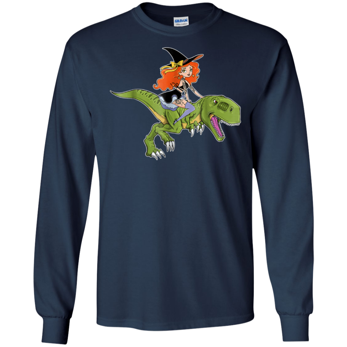 Witch Riding Dinosaur Halloween Costume Funny Gift Shirt