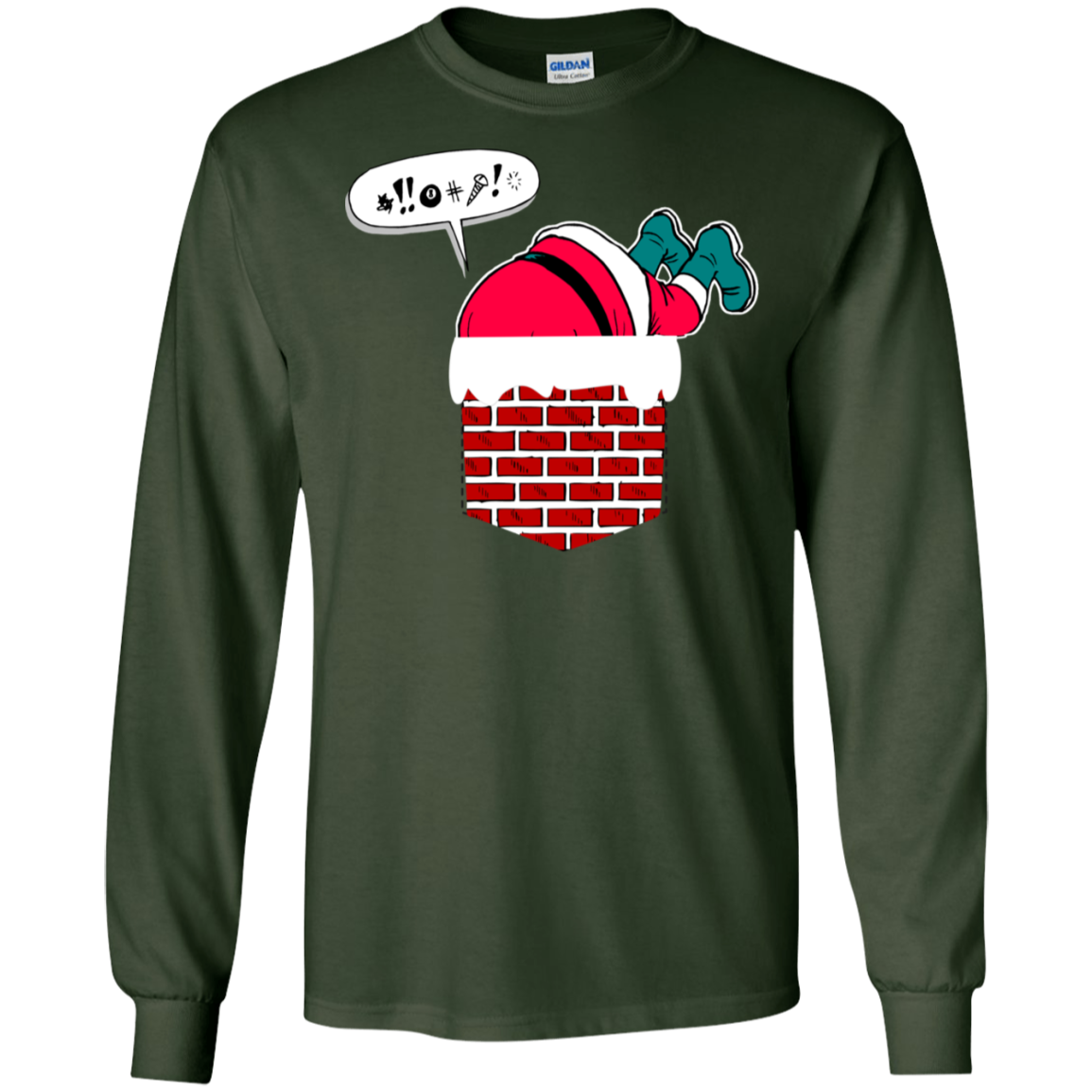 Santa Stuck In Chimney T Shirt Funny Christmas Pocket Gift