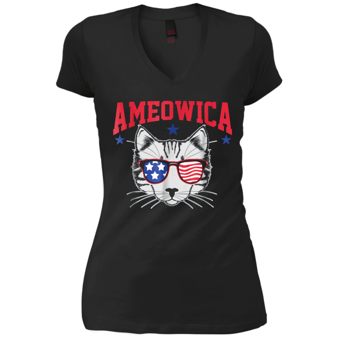 Ameowica Cat With Flag Sunglasses Funny 4th Of July T-Shirt