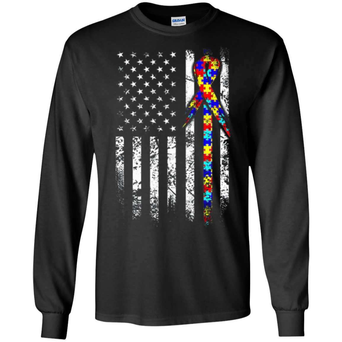 Autism Awareness T-Shirt American Flag Distressed Tee