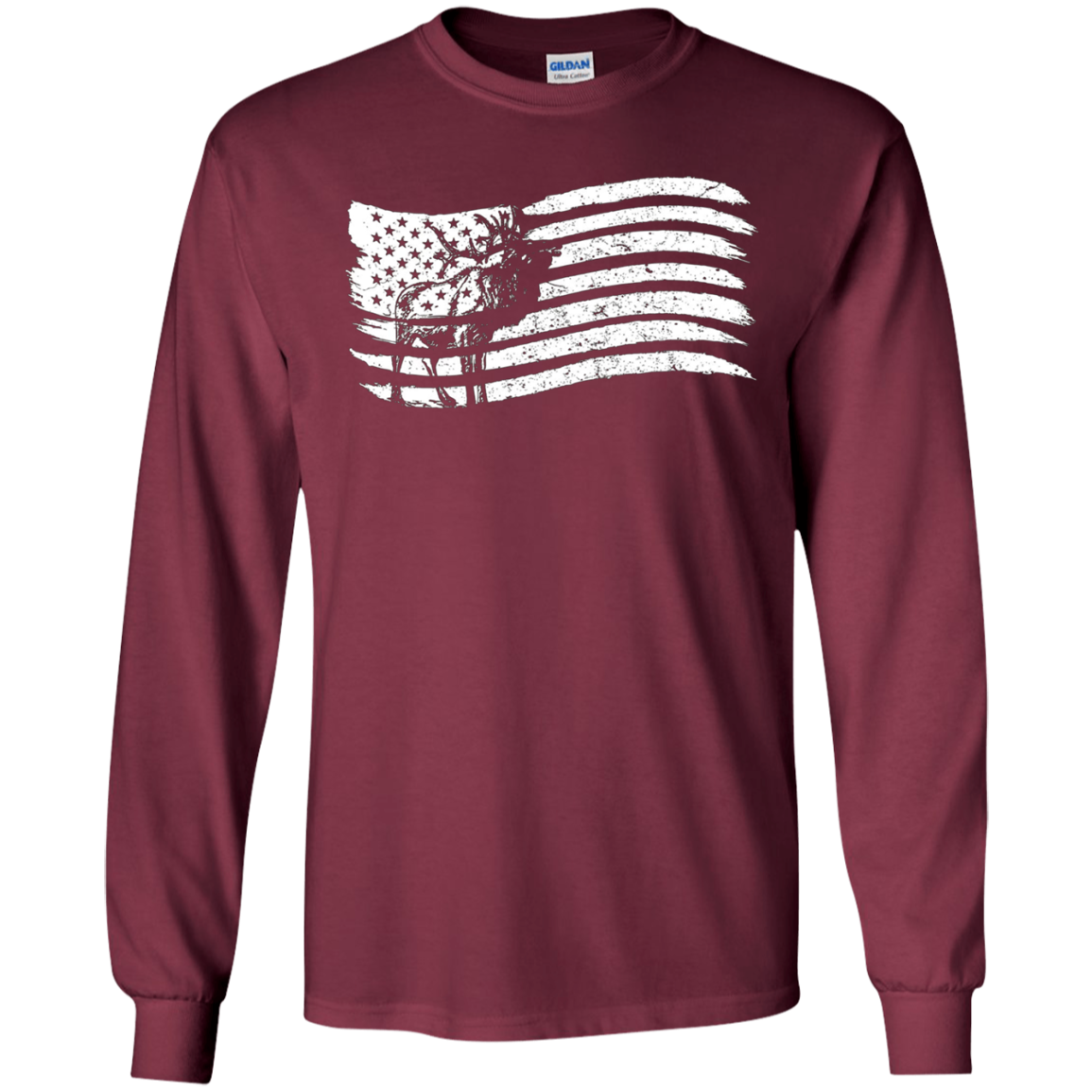 American Flag T-Shirt With Elk Vintage Look