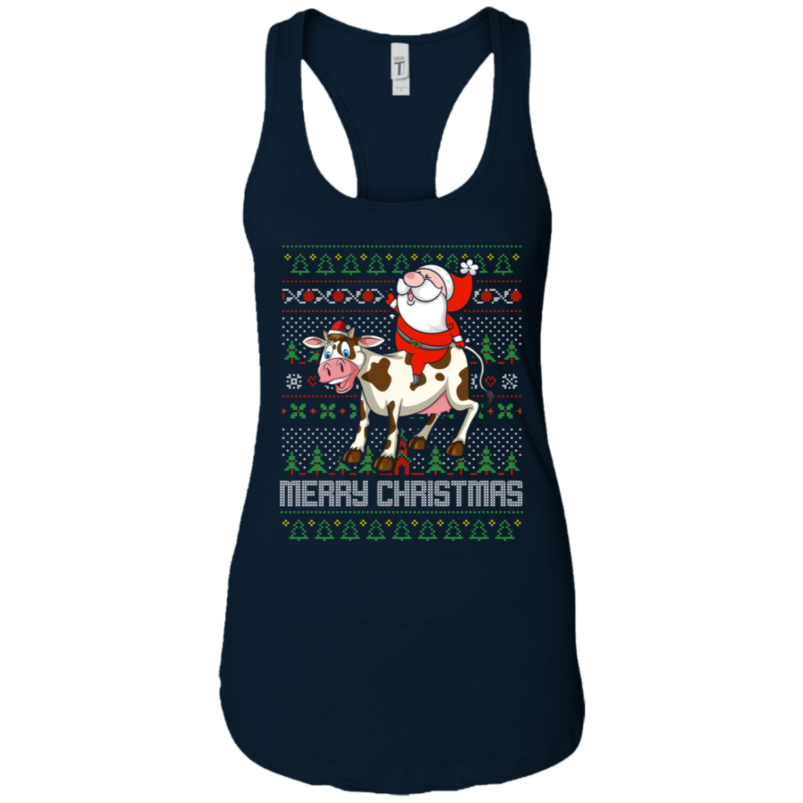 Santa Riding Cow Merry Xmas Farming Gift Tshirt