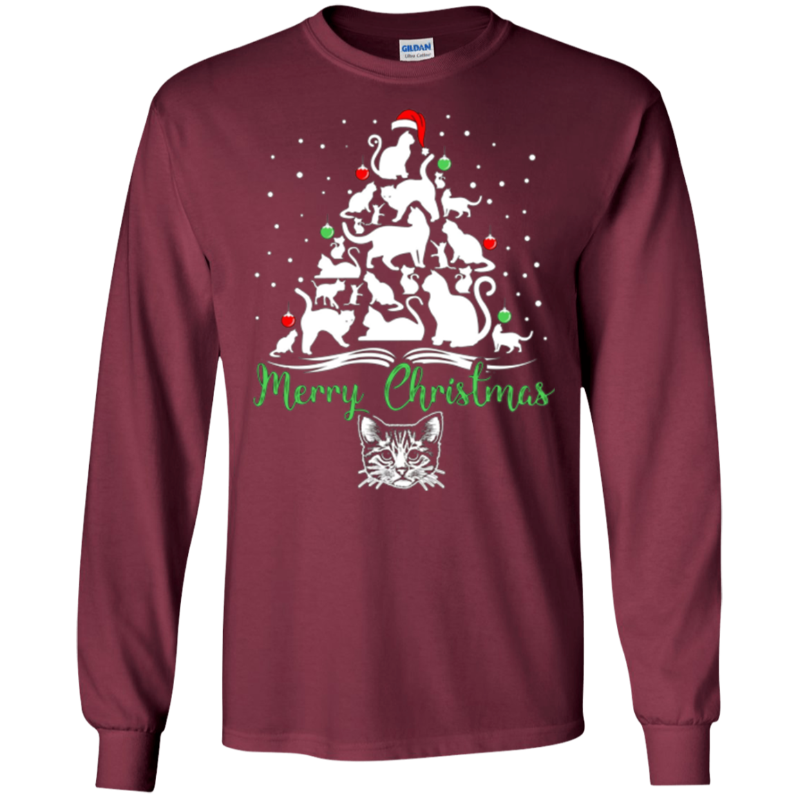 Christmas Tree Merry Christmas Cat Lover Gift T-shirt