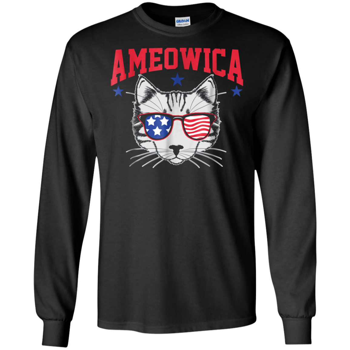Ameowica Cat With Flag Sunglasses Funny 4th Of July T-Shirt