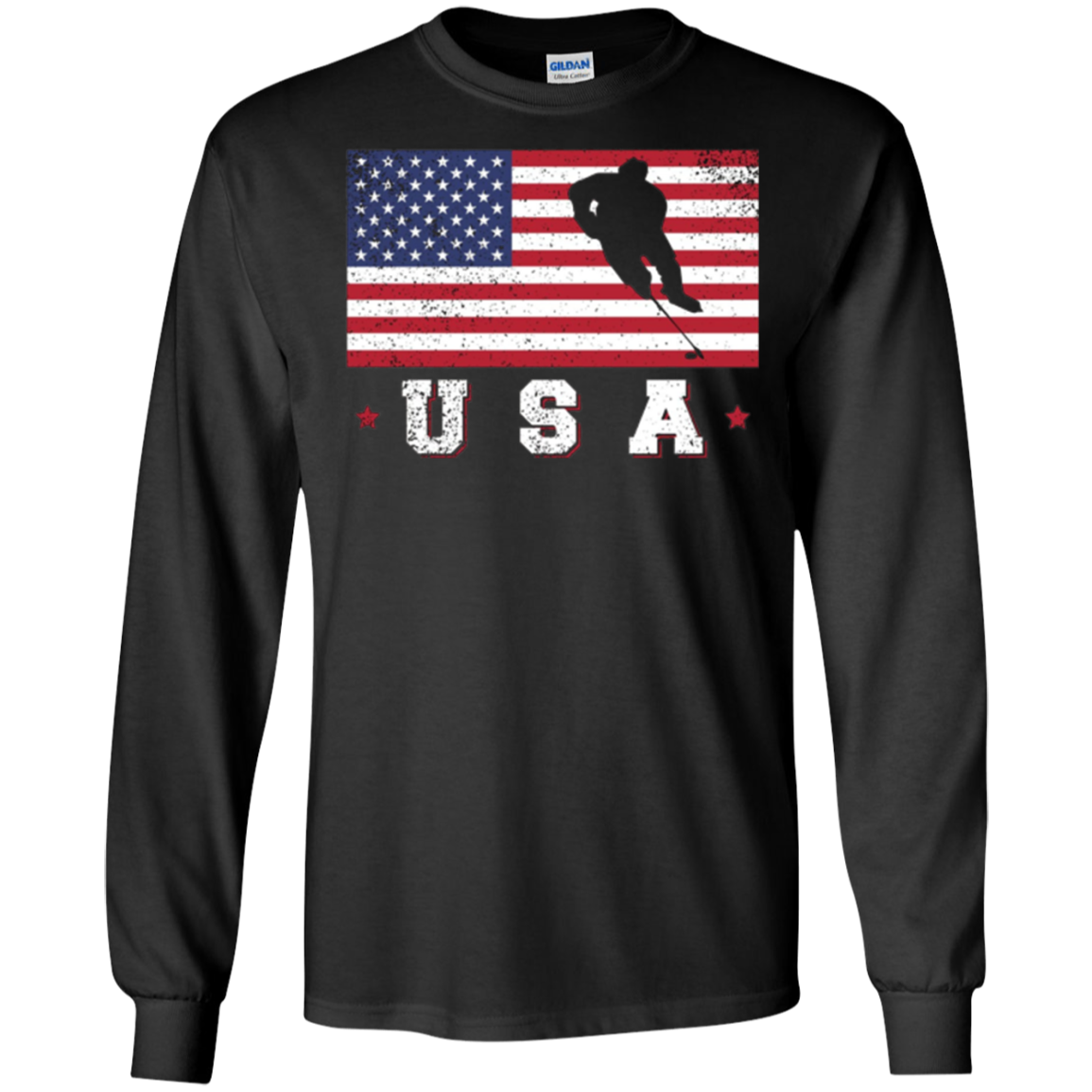 American USA Flag Ice Hockey T-Shirt Patriotic Sports Gift