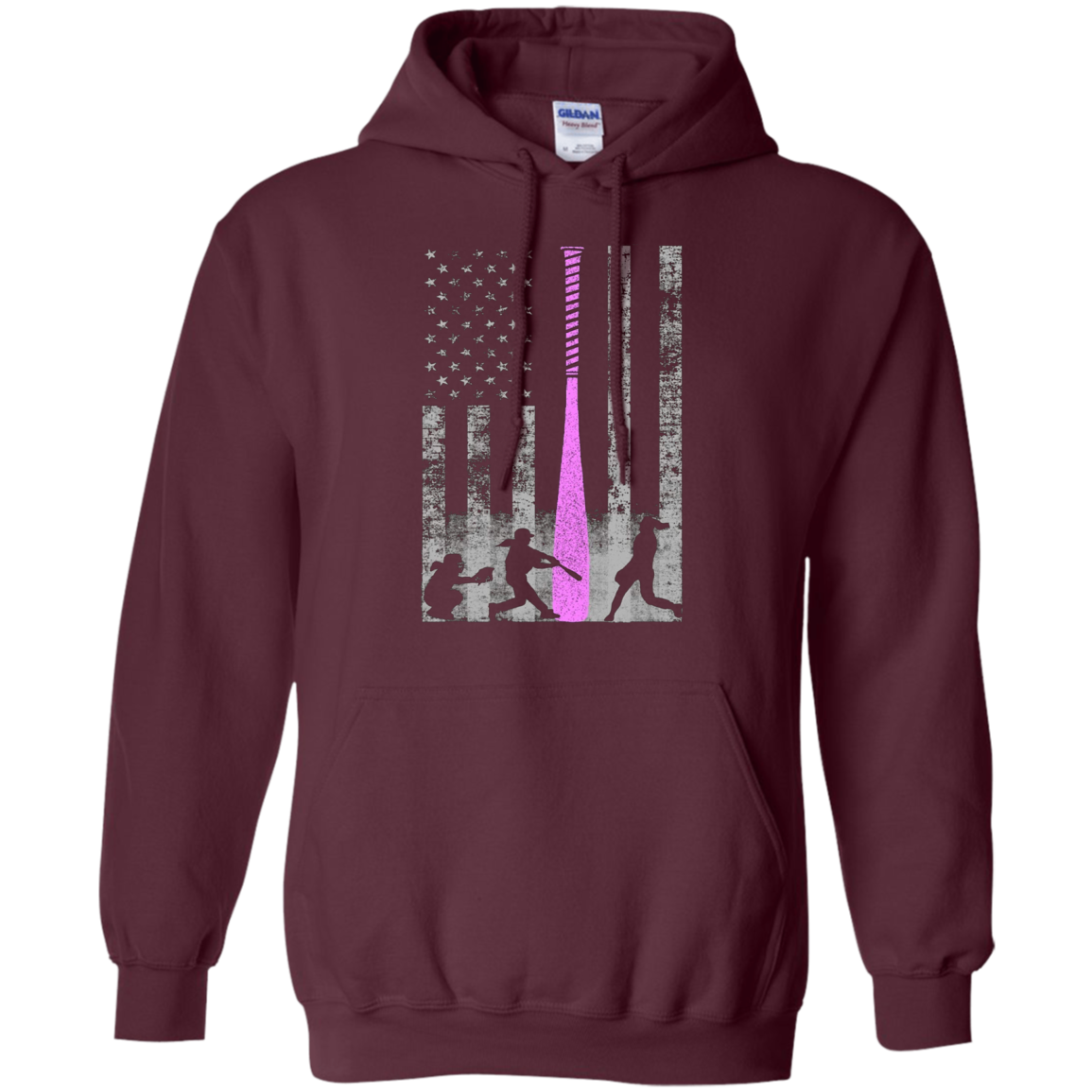 American Softball Flag T-Shirt - Players and Pink Bat