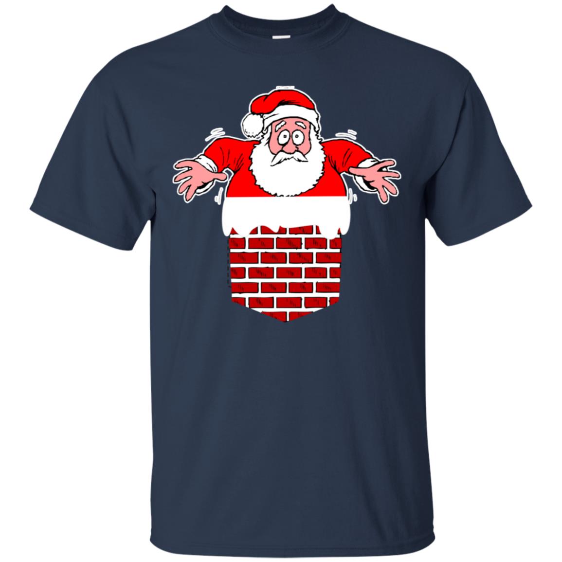 Santa Stuck In Chimney Christmas Pocket T Shirt Gift
