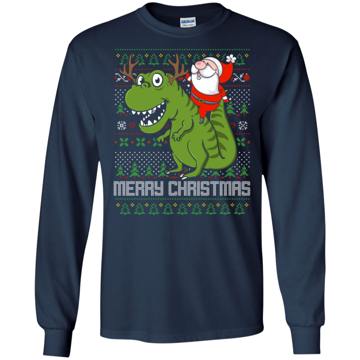 Santa Riding Dinosaur Tyrannosaurus Gift Tshirt