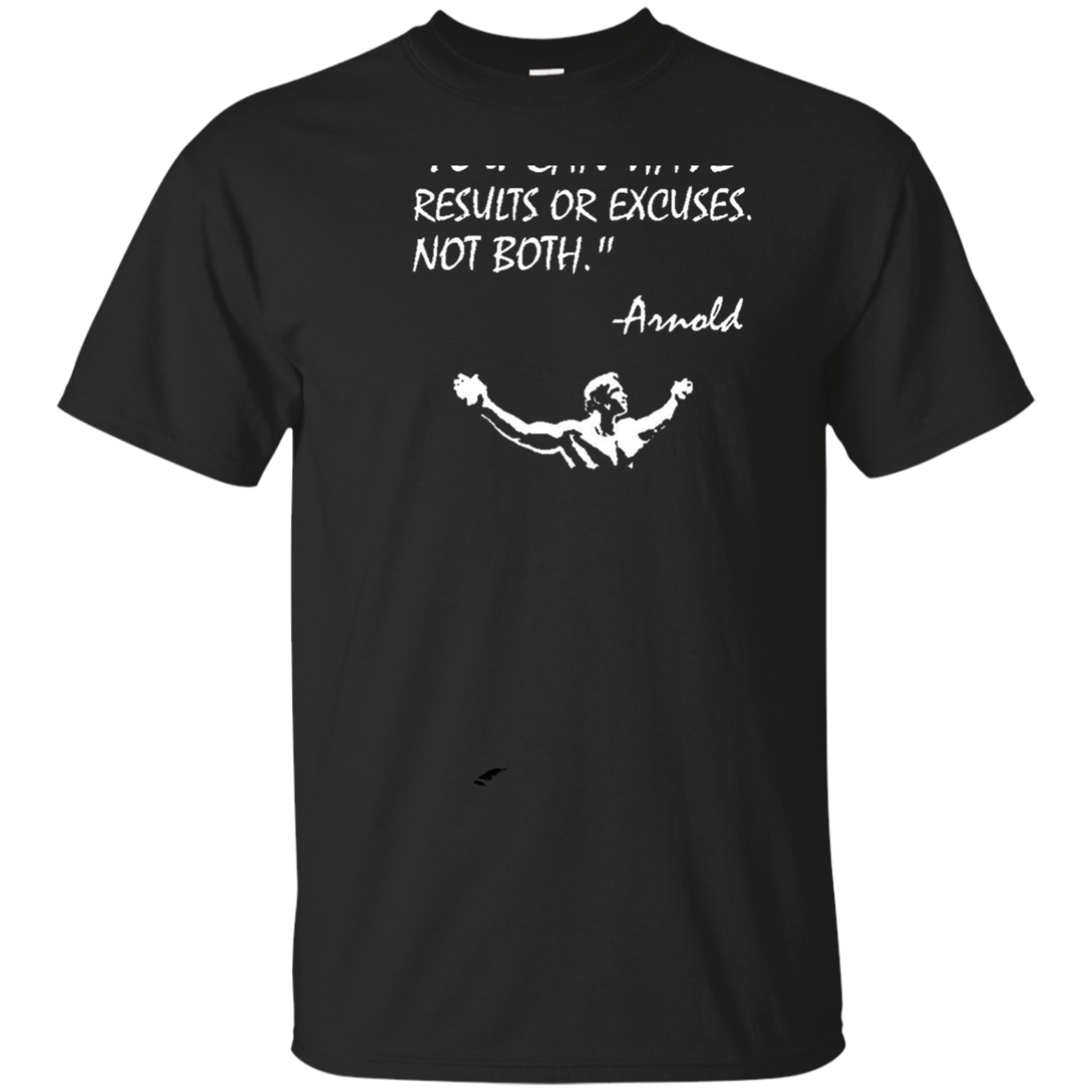 Arnold Quote Results or Excuses Conquer Gym Lifting Workout Mens T Shirt
