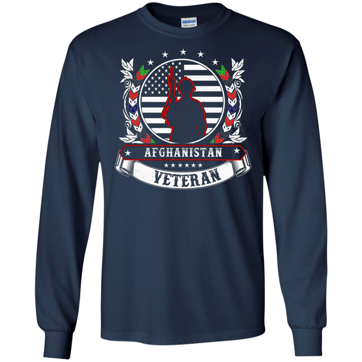 Afghanistan Military Combat Veteran T-Shirt [Back-Wreathe]