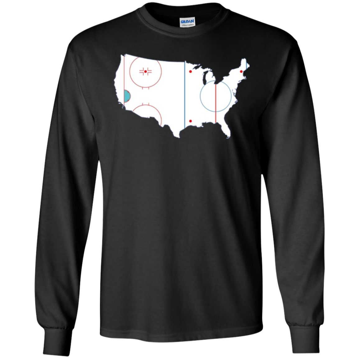 American Map Shirt Ice Hockey Rink Novelty Long Sleeve Tee