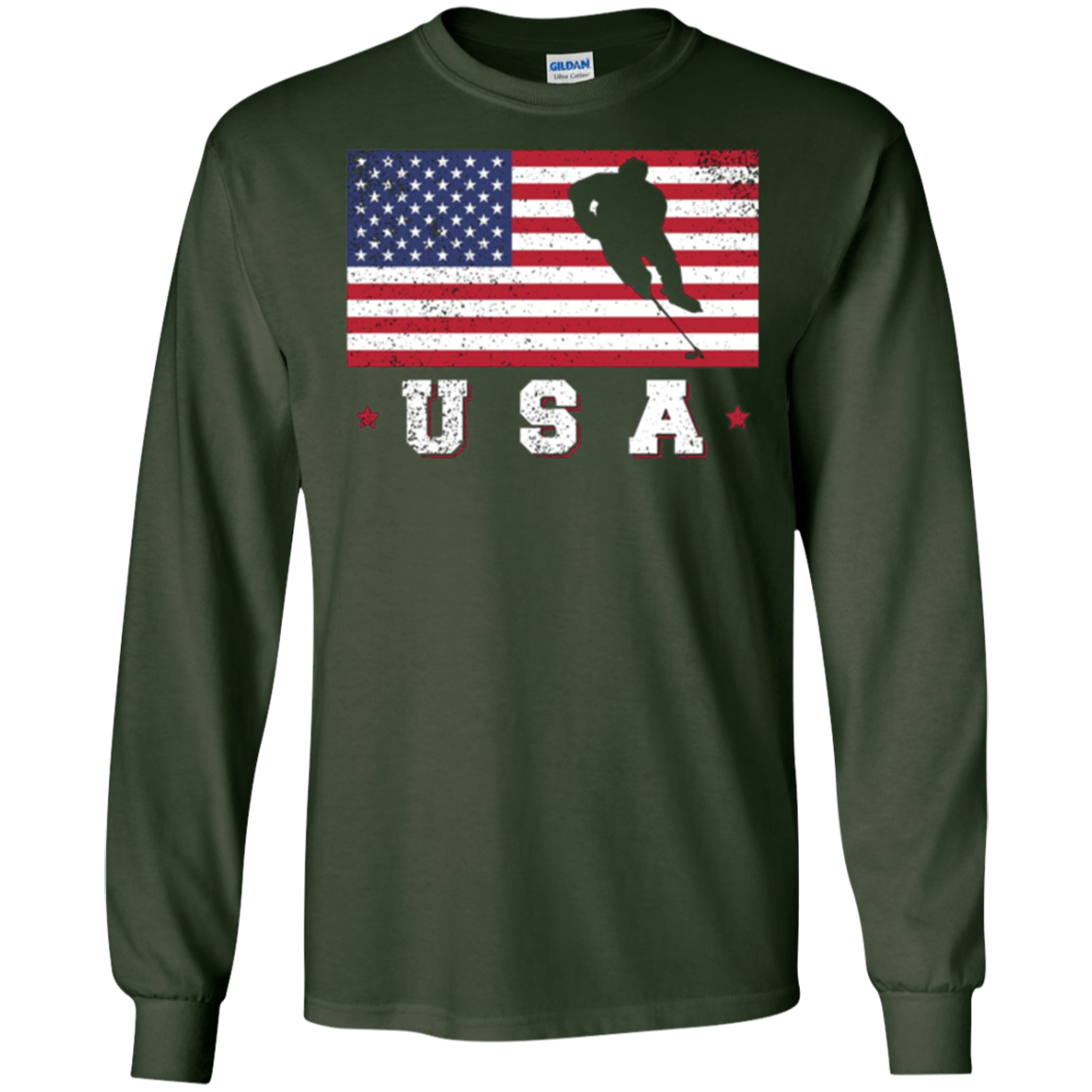 American USA Flag Ice Hockey T-Shirt Patriotic Sports Gift