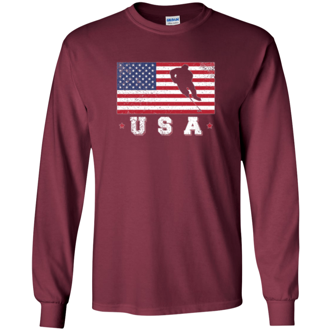 American USA Flag Ice Hockey T-Shirt Patriotic Sports Gift