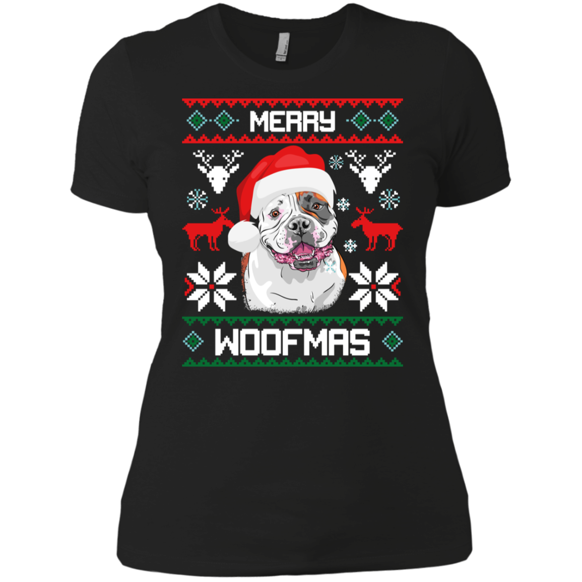 American Bulldog Merry Woofmas T-Shirt Christmas