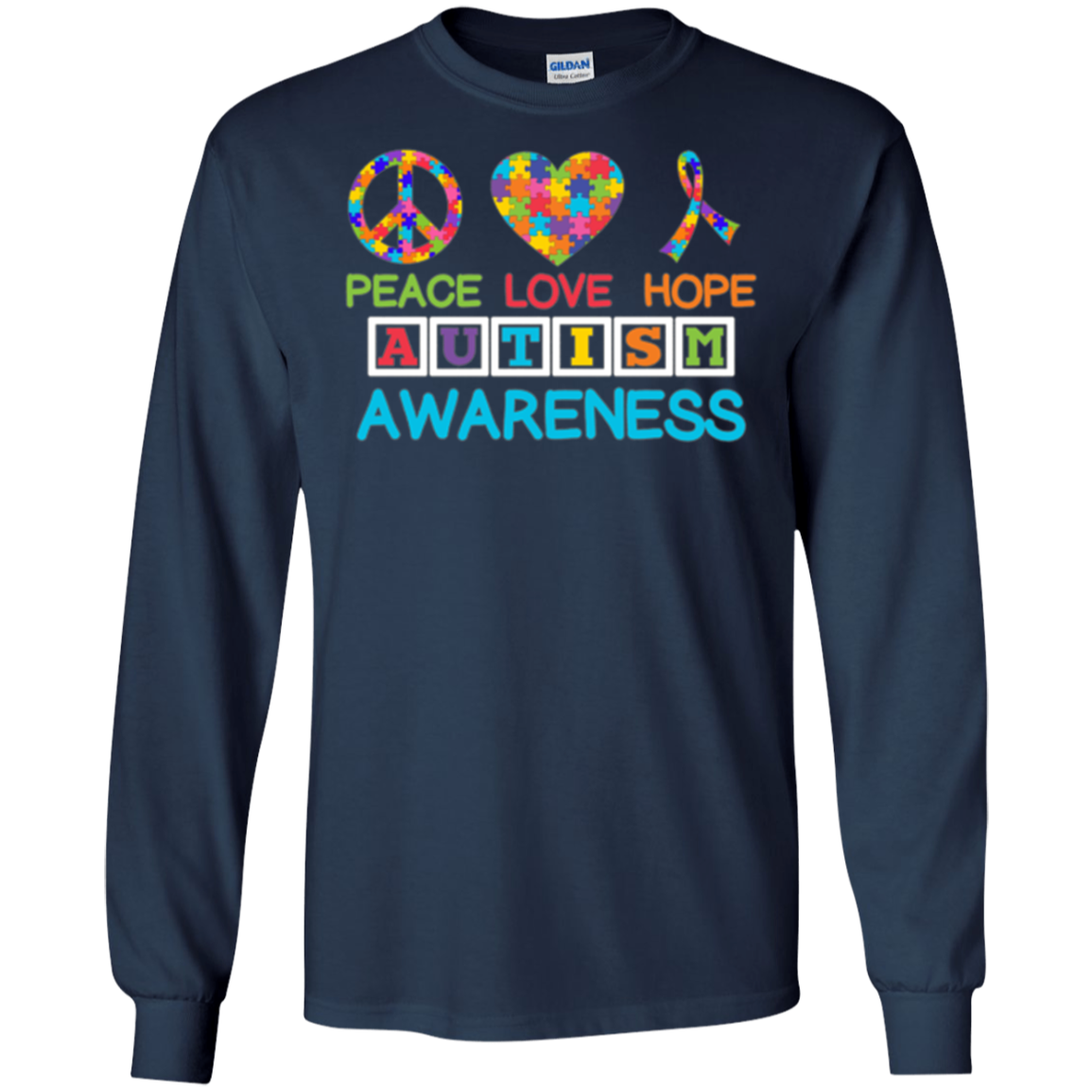 Autism Awareness Peace Love Hope Puzzle Ribbon T-shirt