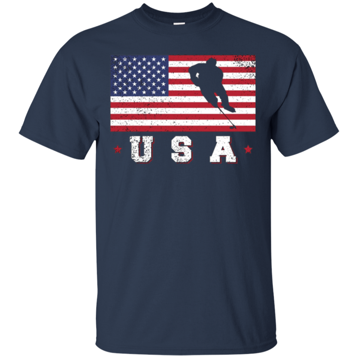 American USA Flag Ice Hockey T-Shirt Patriotic Sports Gift
