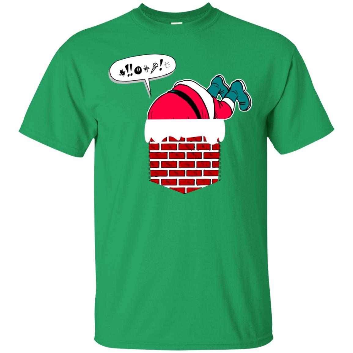 Santa Stuck In Chimney T Shirt Funny Christmas Pocket Gift