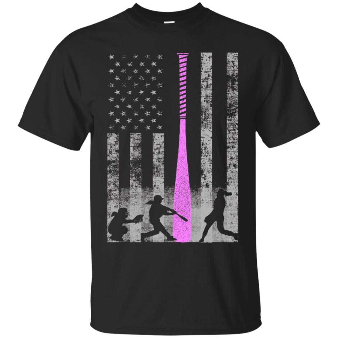 American Softball Flag T-Shirt - Players and Pink Bat