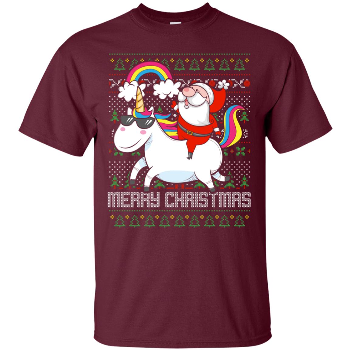 Santa Riding Unicorn Merry Xmas Gift Tshirt