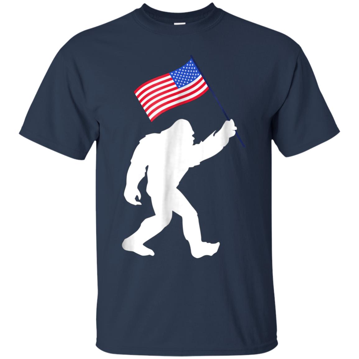 Bigfoot With American Flag Funny 4th Of July T-Shirt