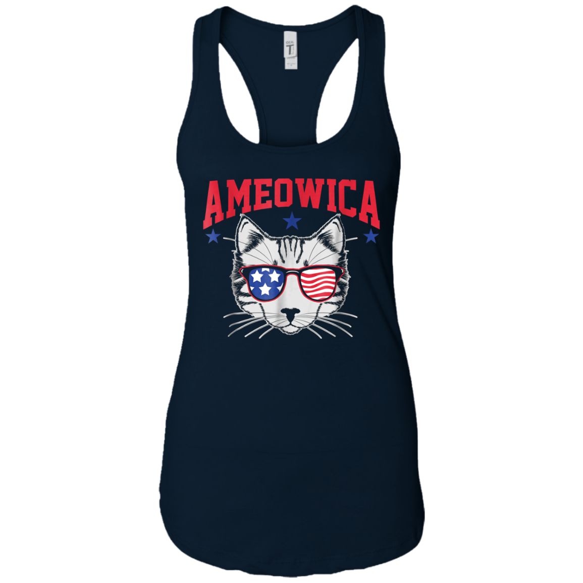 Ameowica Cat With Flag Sunglasses Funny 4th Of July T-Shirt
