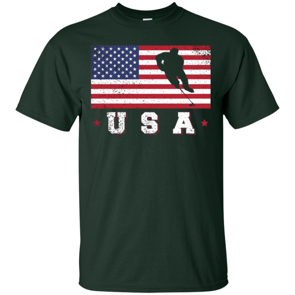 American USA Flag Ice Hockey T-Shirt Patriotic Sports Gift