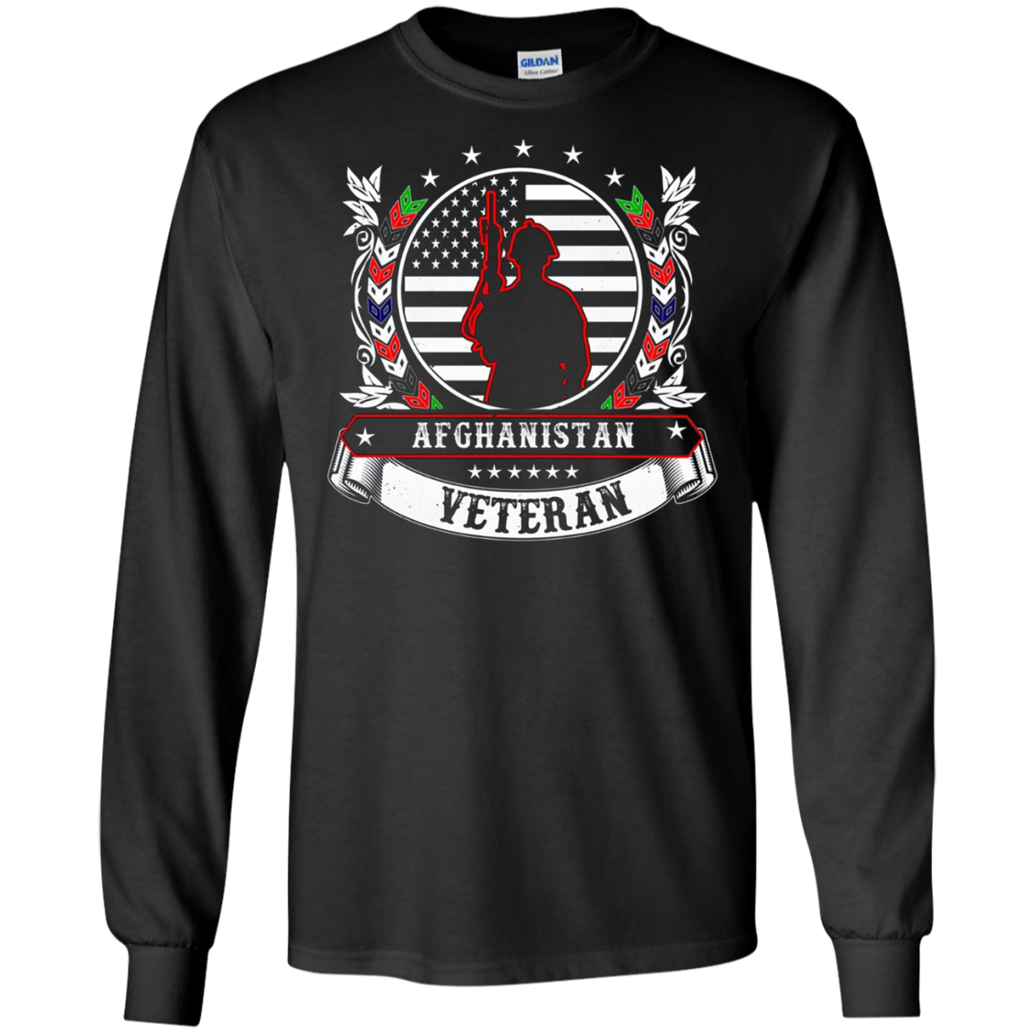 Afghanistan Military Combat Veteran T-Shirt [Back-Wreathe]