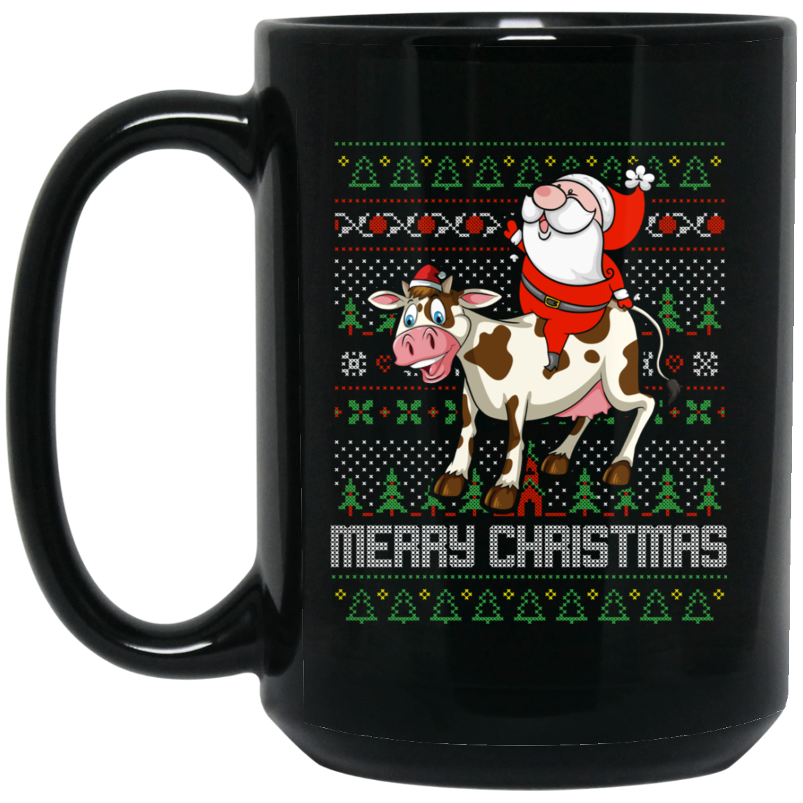 Santa Riding Cow Merry Xmas Farming Gift Tshirt