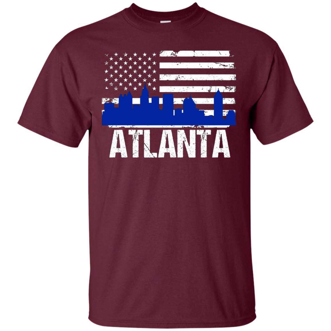 Atlanta Skyline Distressed American Flag Long Sleeve Shirt
