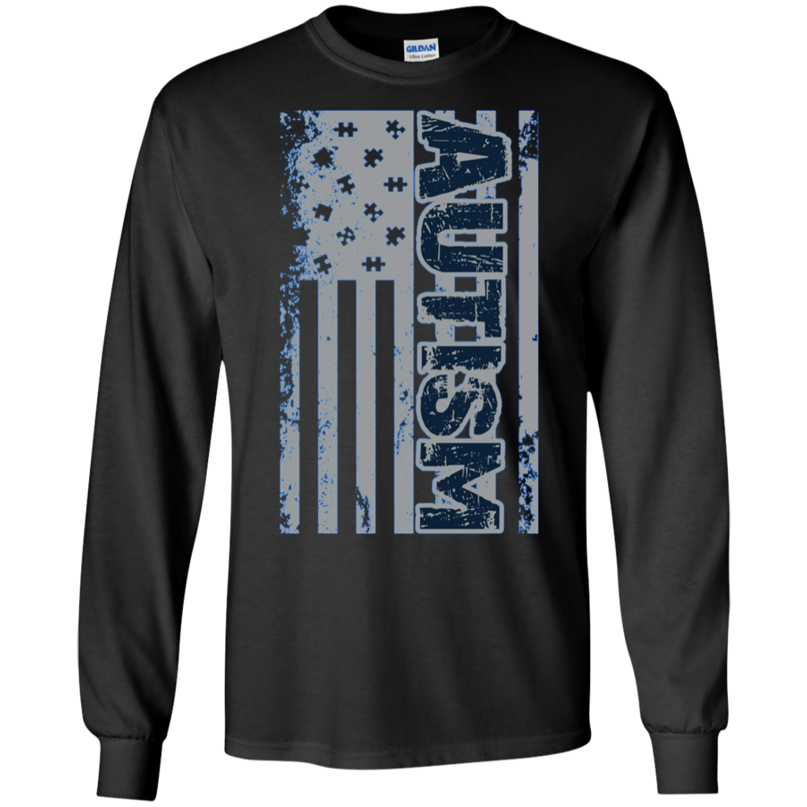 Autism Awareness T-Shirt - American Flag Puzzle Piece Shirt