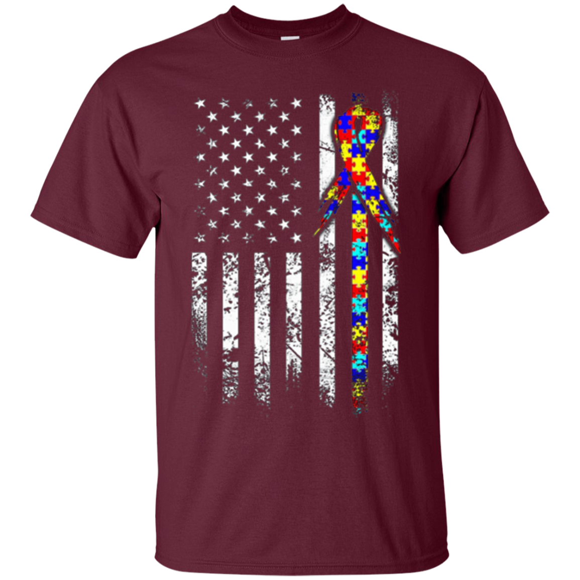 Autism Awareness T-Shirt American Flag Distressed Tee