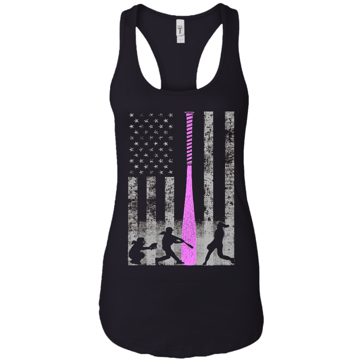 American Softball Flag T-Shirt - Players and Pink Bat
