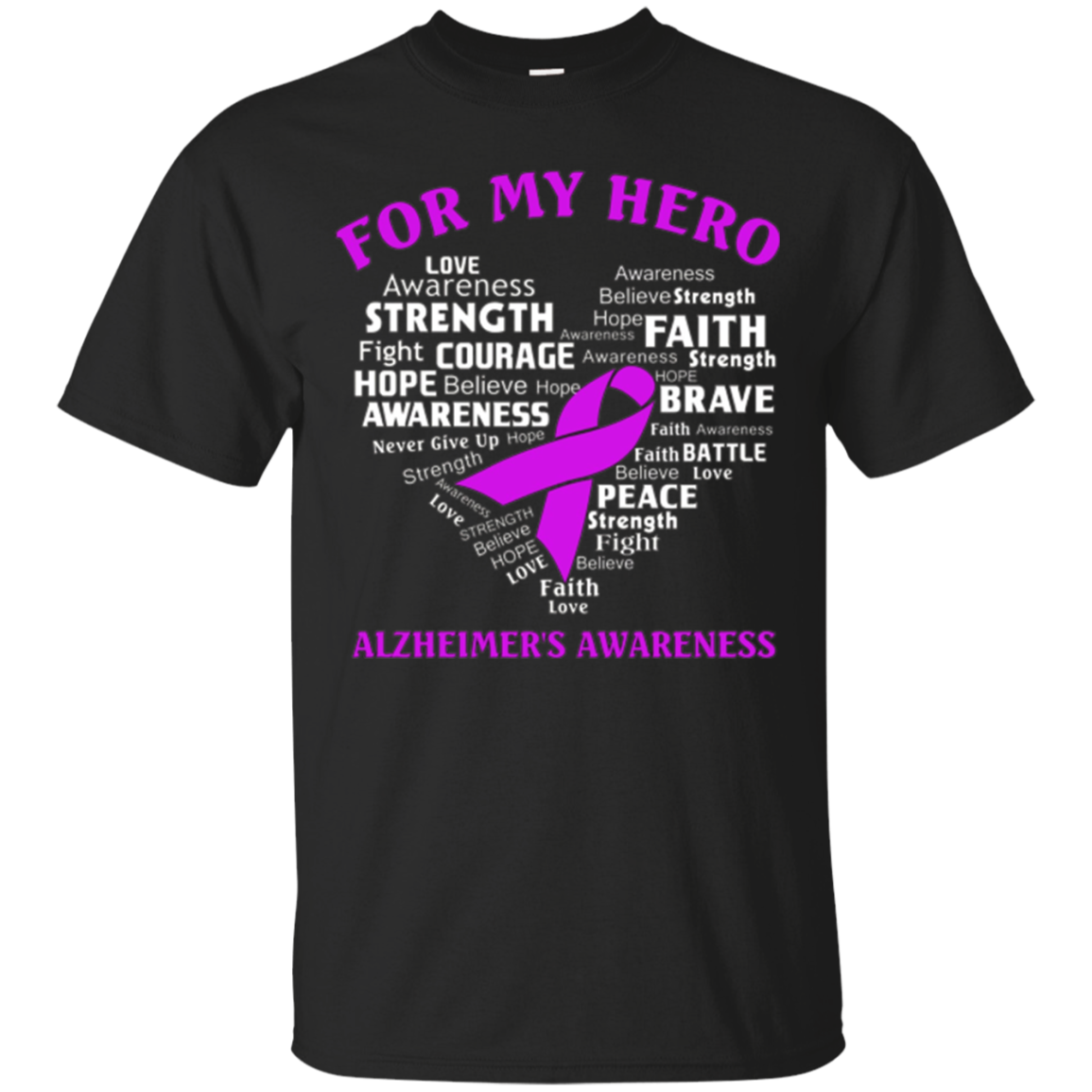 Alzheimer's Awareness Shirt For My Hero Ribbon Heart Tee