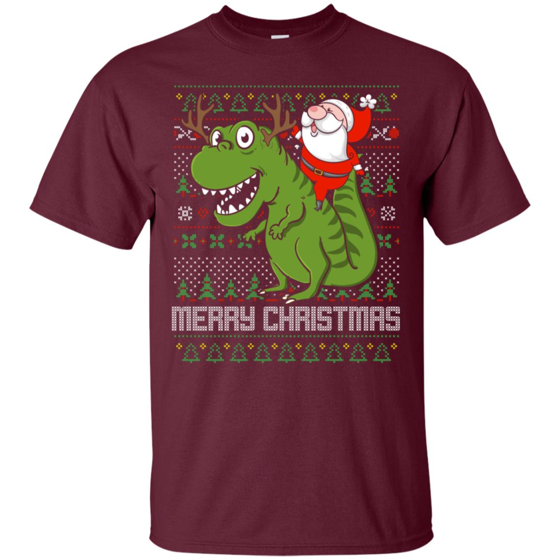 Santa Riding Dinosaur Tyrannosaurus Gift Tshirt