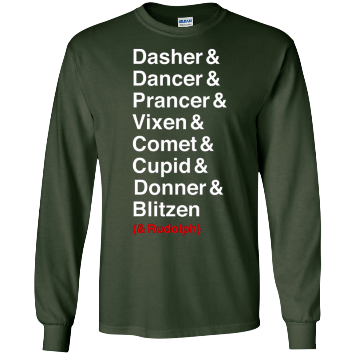 Santa's Reindeer roll call list Christmas shirt.